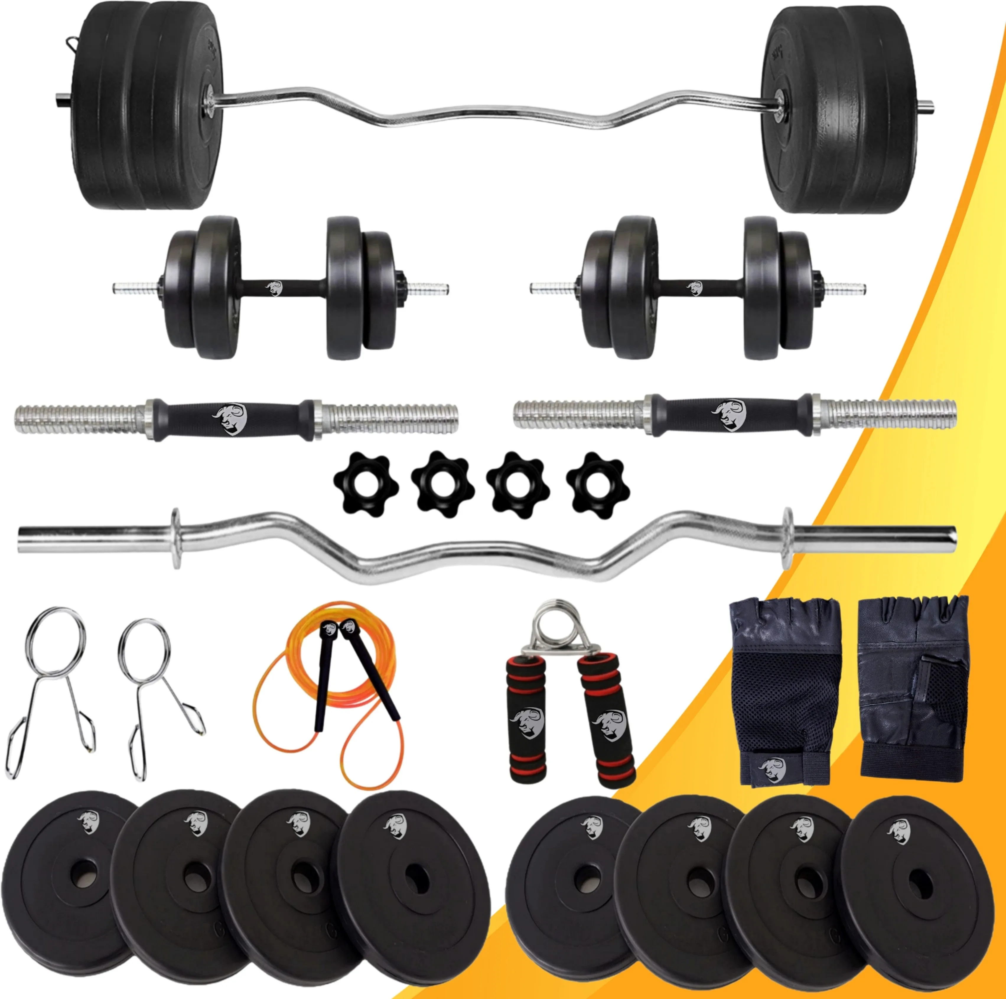 10KG Home Gym Kit  | Home Gym Equipments | Home Gym with 3ft Curl Rod   One Pair Dumbbell Rods | Home Gym Combo | PVC Weight Plates | Exercise Set | Home Gym Kit with Accessorie