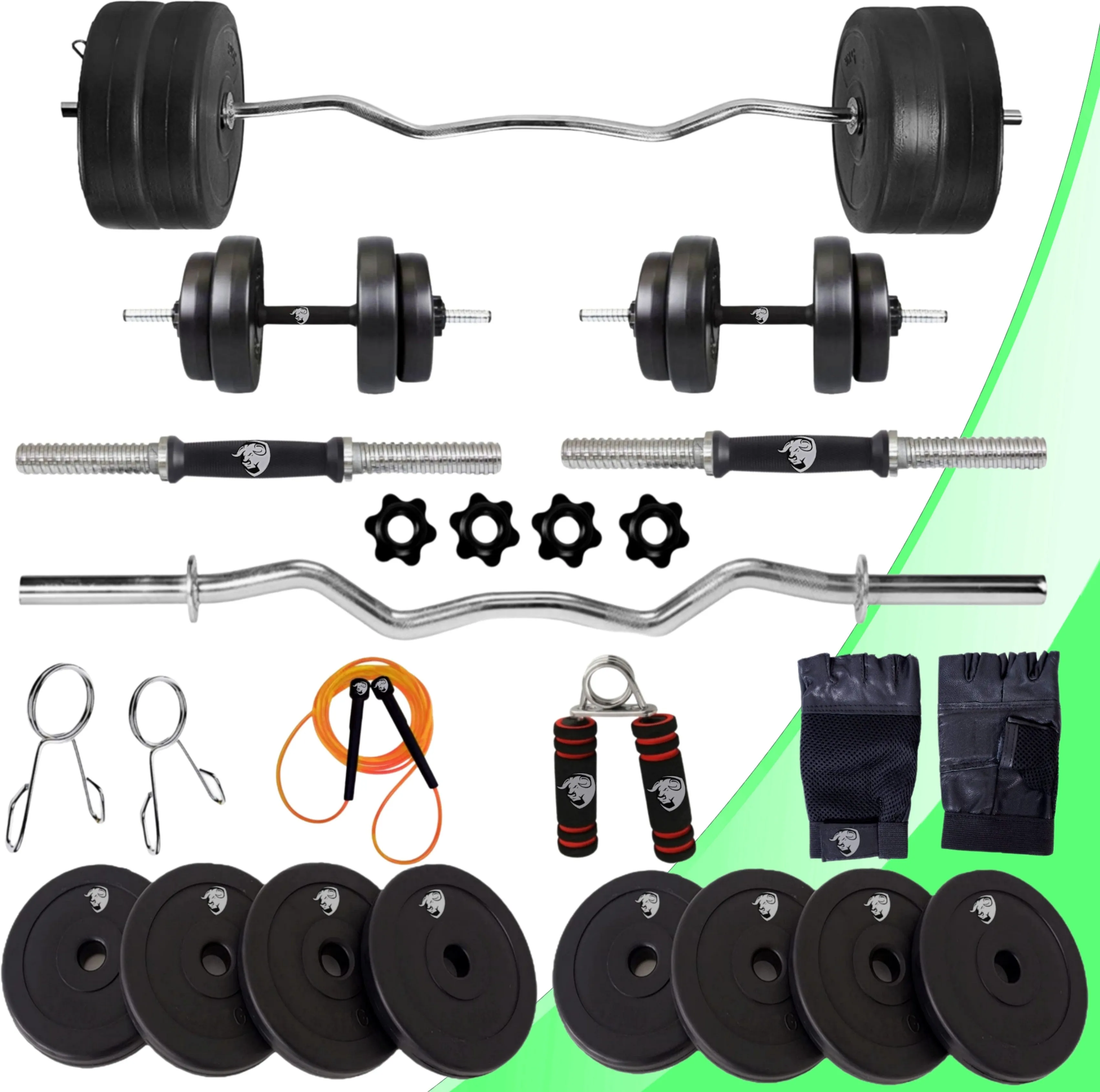 20Kg Home Gym Set | Home Gym Combo | Gym equipment | 3 Feet Curl Rod  | One Pair dumbbell Rod with Home Gym Set & Gym Accessories