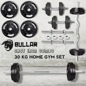 30 KG Home Gym Combo Iron Plates  | Home Gym Kit with curl & plain dumbbell rods