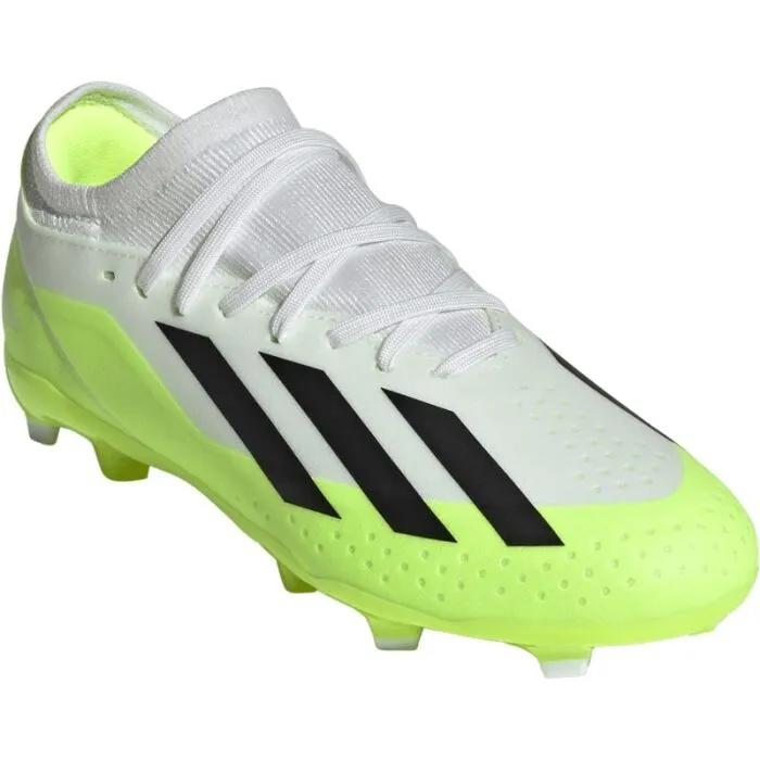 Adidas Kid's X Crazyfast .3 FG-White/Core Black/Lucid Lemon