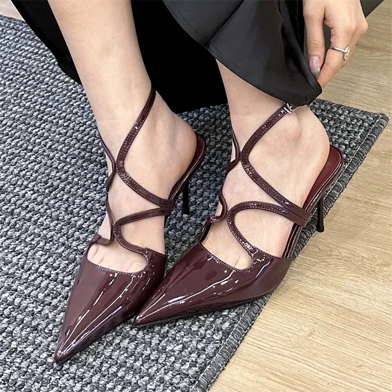 Advbridge  Designer Sexy Narrow Band Women Pumps Pointed Toe Thin Low Heels Elegant Dress Buckle Strap Slingbacks Mule Shoes