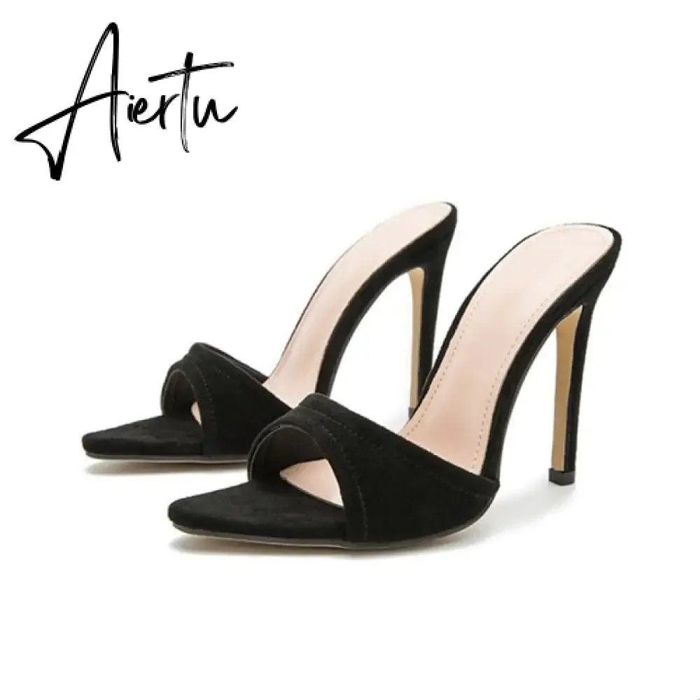 Aiertu Fashion Women Slippers Sexy Pointed toe Strappy Mule High Heels Sandals Slides Party Shoes Woman Pumps Size 35-42