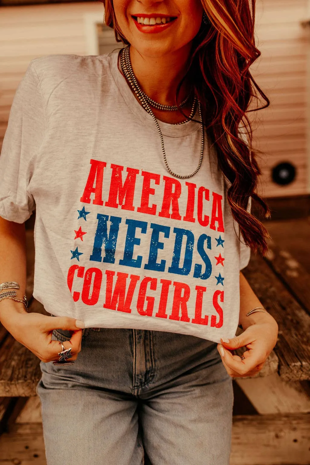 America Needs Cowgirls Tshirt (Grey)