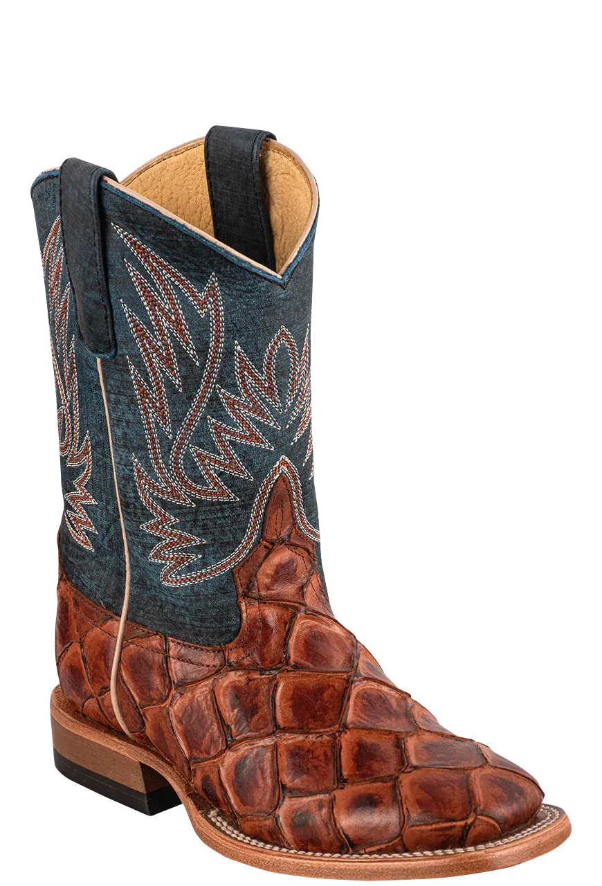 Anderson Bean Blue & Cognac Pirarucu Print Boots