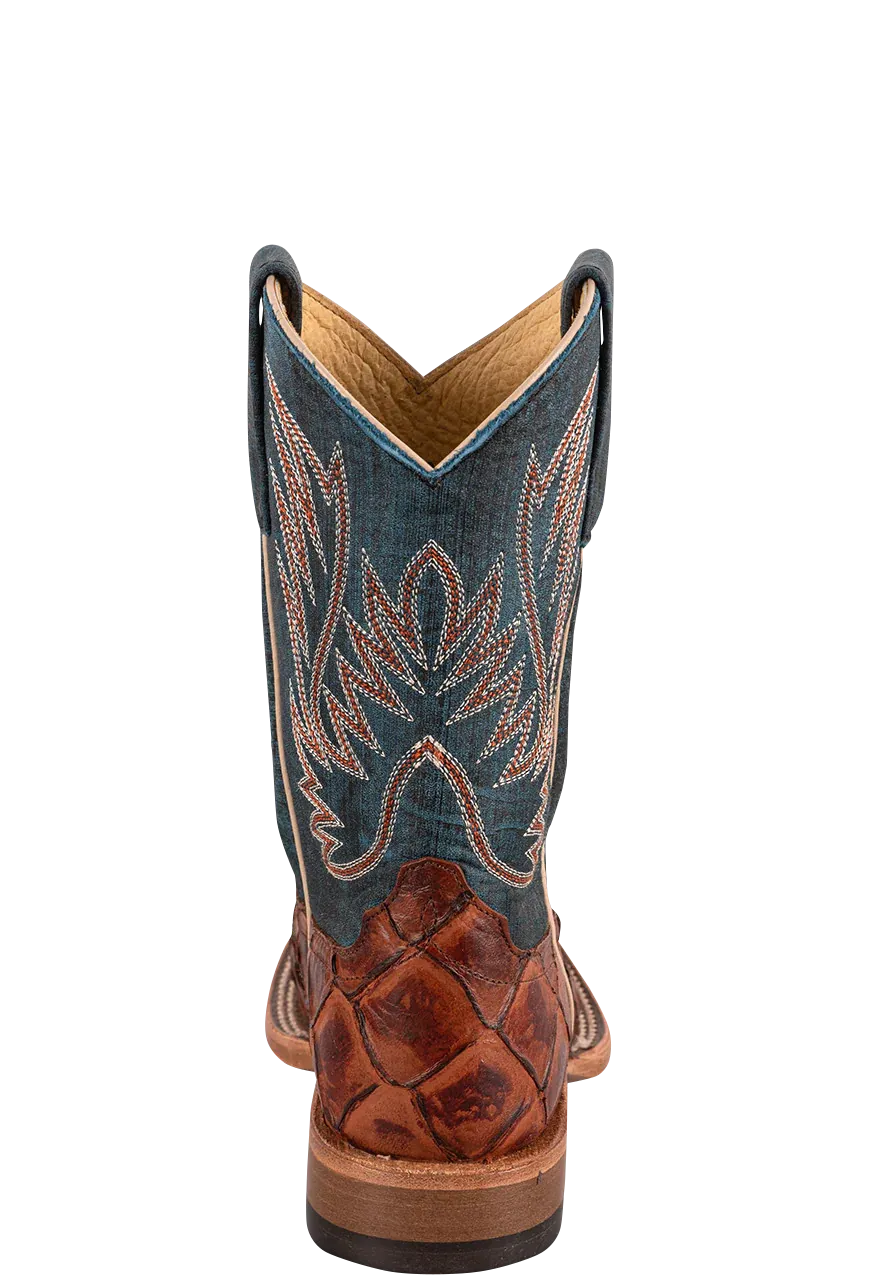 Anderson Bean Blue & Cognac Pirarucu Print Boots