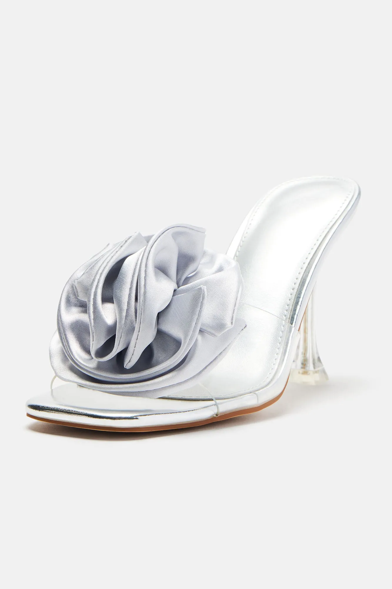 Anisa Flower Mules - Silver