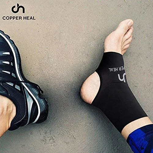 Ankle Compression Sleeve by COPPER HEAL (Pair) Highest Copper Infused Socks Arch Support Foot Swelling Achilles Tendon Joint Pain Plantar Fasciitis Sports Injury (M) M