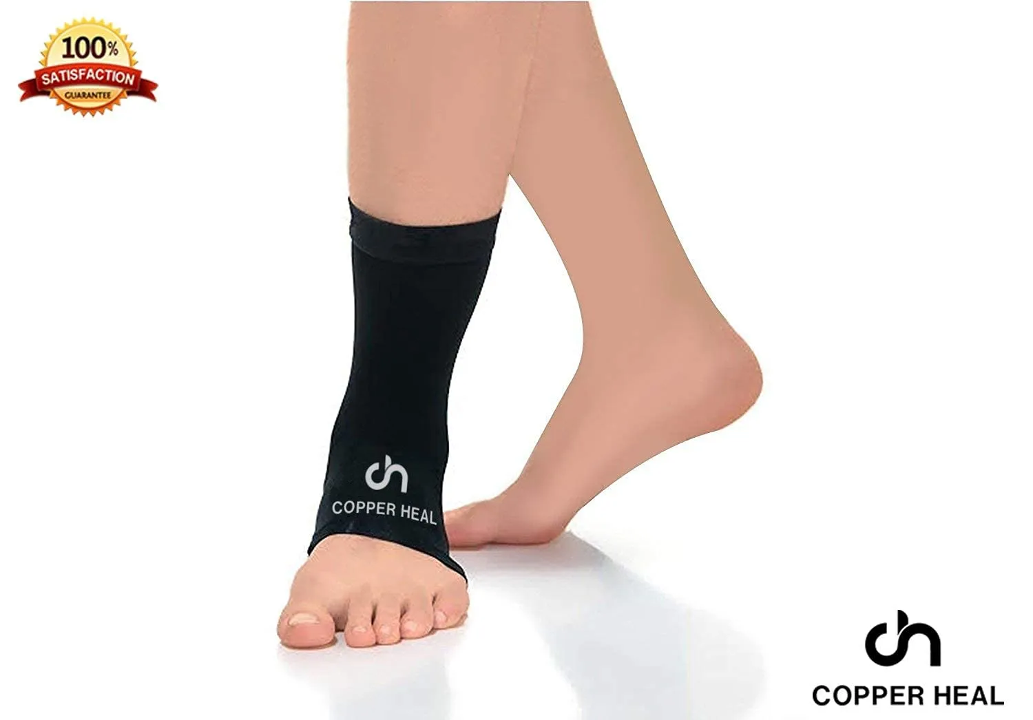 Ankle Compression Sleeve by COPPER HEAL (Pair) Highest Copper Infused Socks Arch Support Foot Swelling Achilles Tendon Joint Pain Plantar Fasciitis Sports Injury (M) M