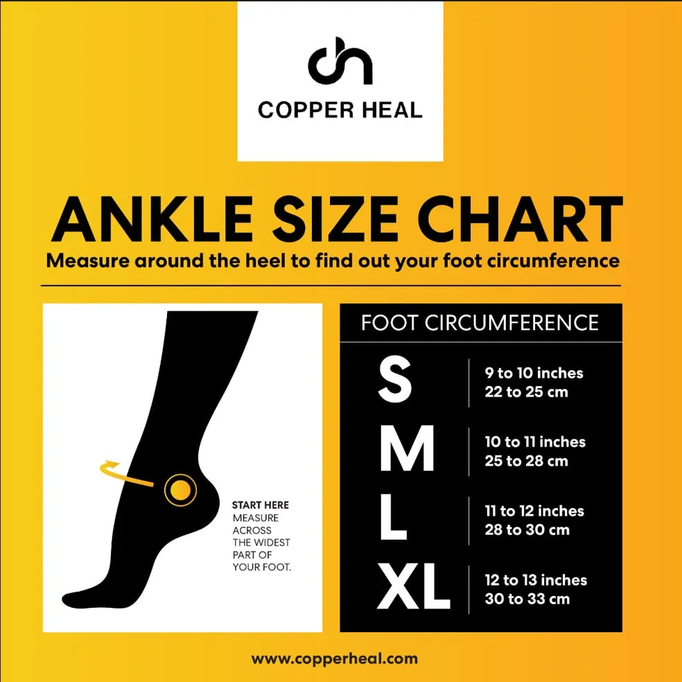 Ankle Compression Sleeve by COPPER HEAL (Pair) Highest Copper Infused Socks Arch Support Foot Swelling Achilles Tendon Joint Pain Plantar Fasciitis Sports Injury (M) M