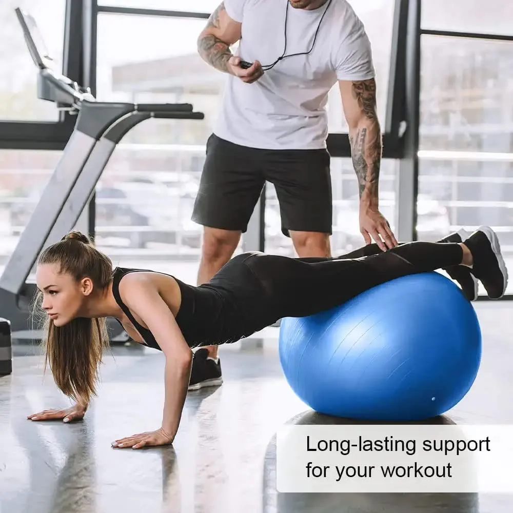 Anti-Burst Exercise Gym Ball with Pump | Anti-Slip Balance Stability Ball | Heavy Duty Fitness Yoga Ball | Extra Thick Swiss Birthing Ball | Grey (65CM)