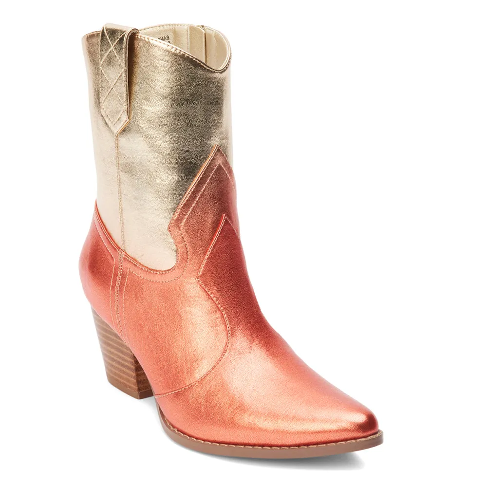 Bambi Metallic Pointed Toe Zippered Cowboy Booties