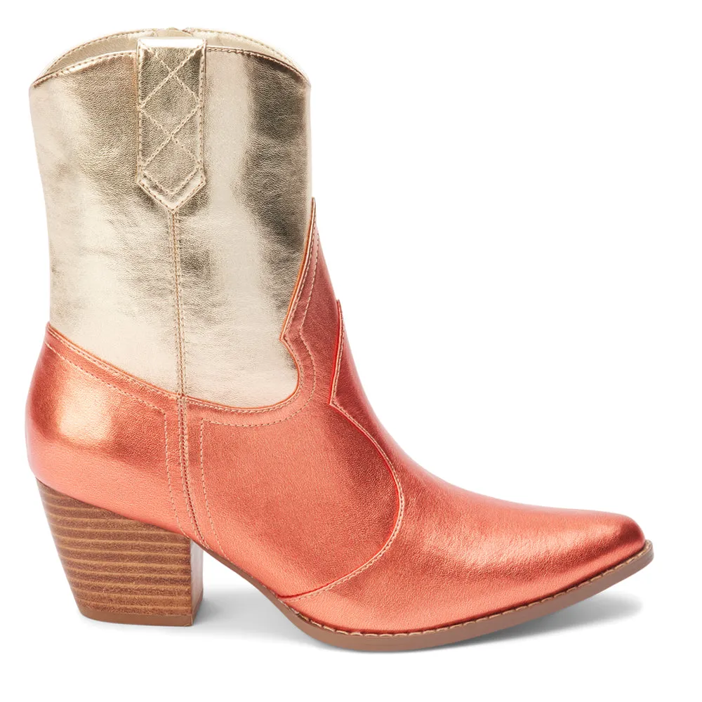 Bambi Metallic Pointed Toe Zippered Cowboy Booties