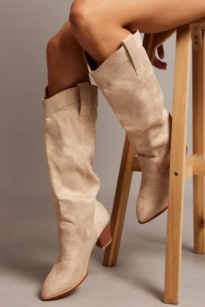 Beige Suede Cowboy Boots