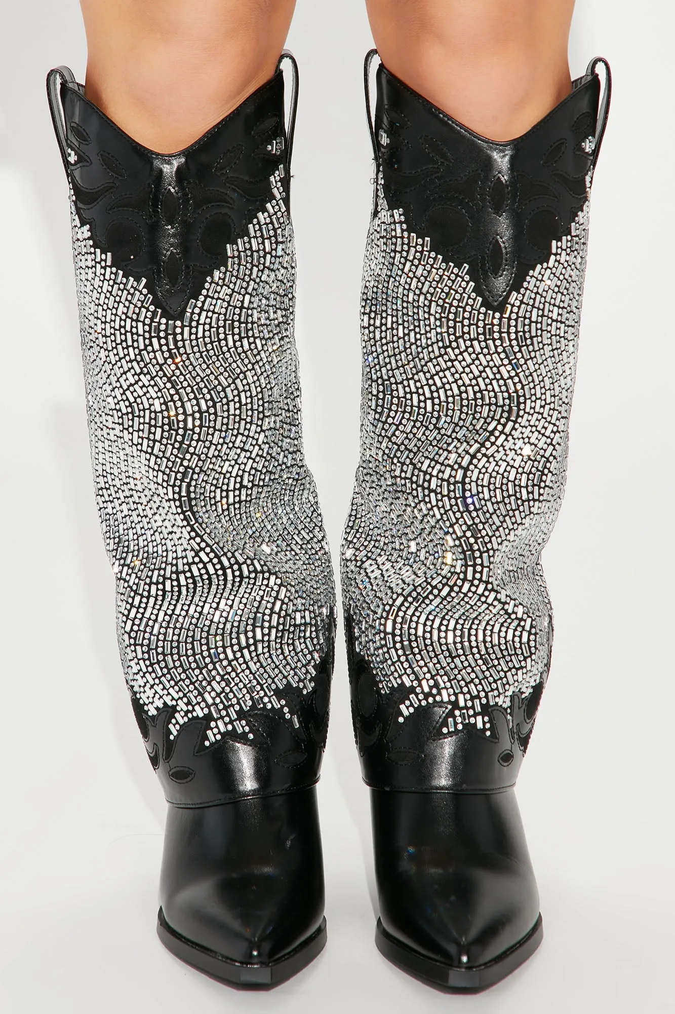 Bella Embellished Cowboy Boots - Black