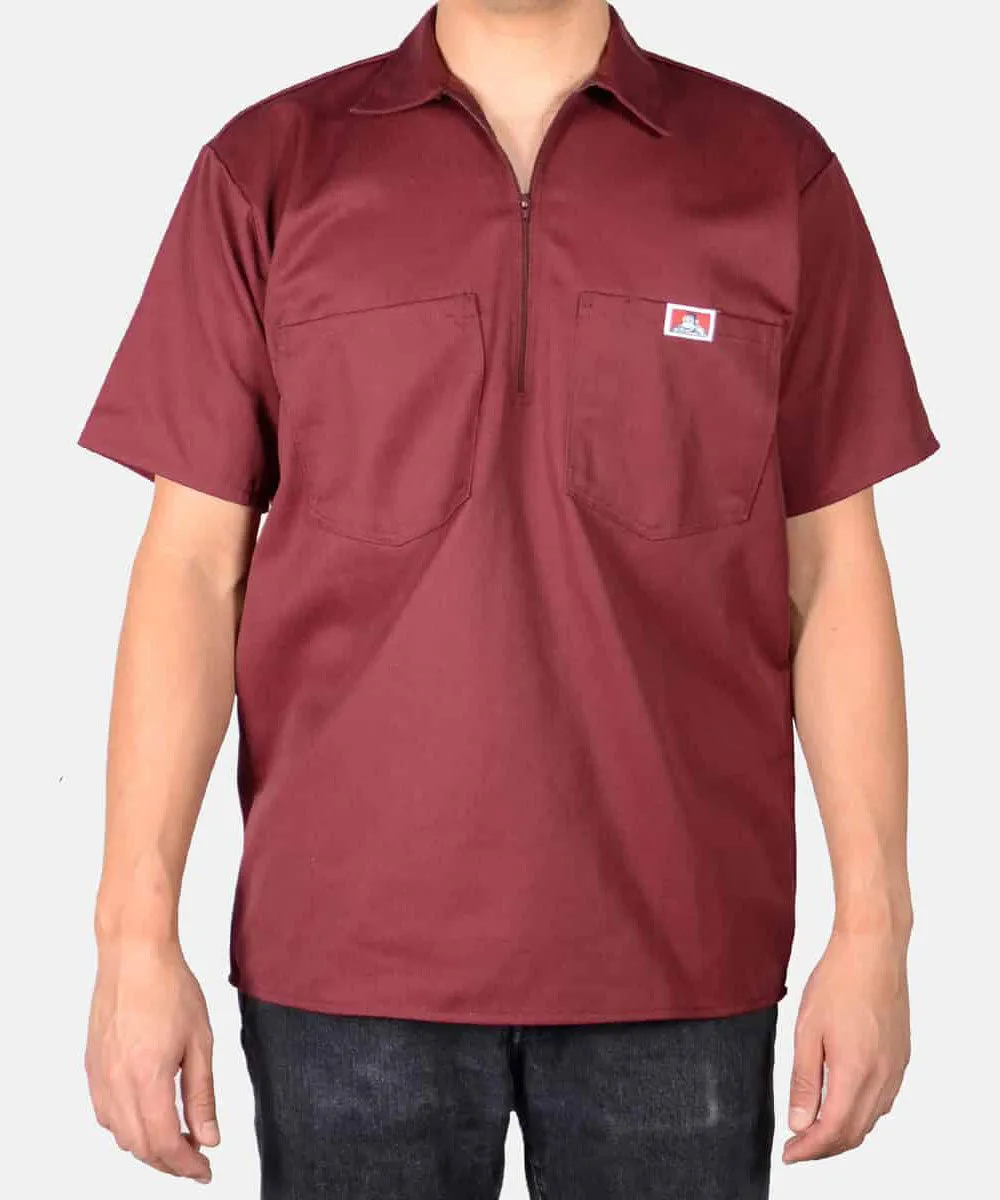 Ben Davis Short Sleeve Half-Zip Work Shirt - Burgundy