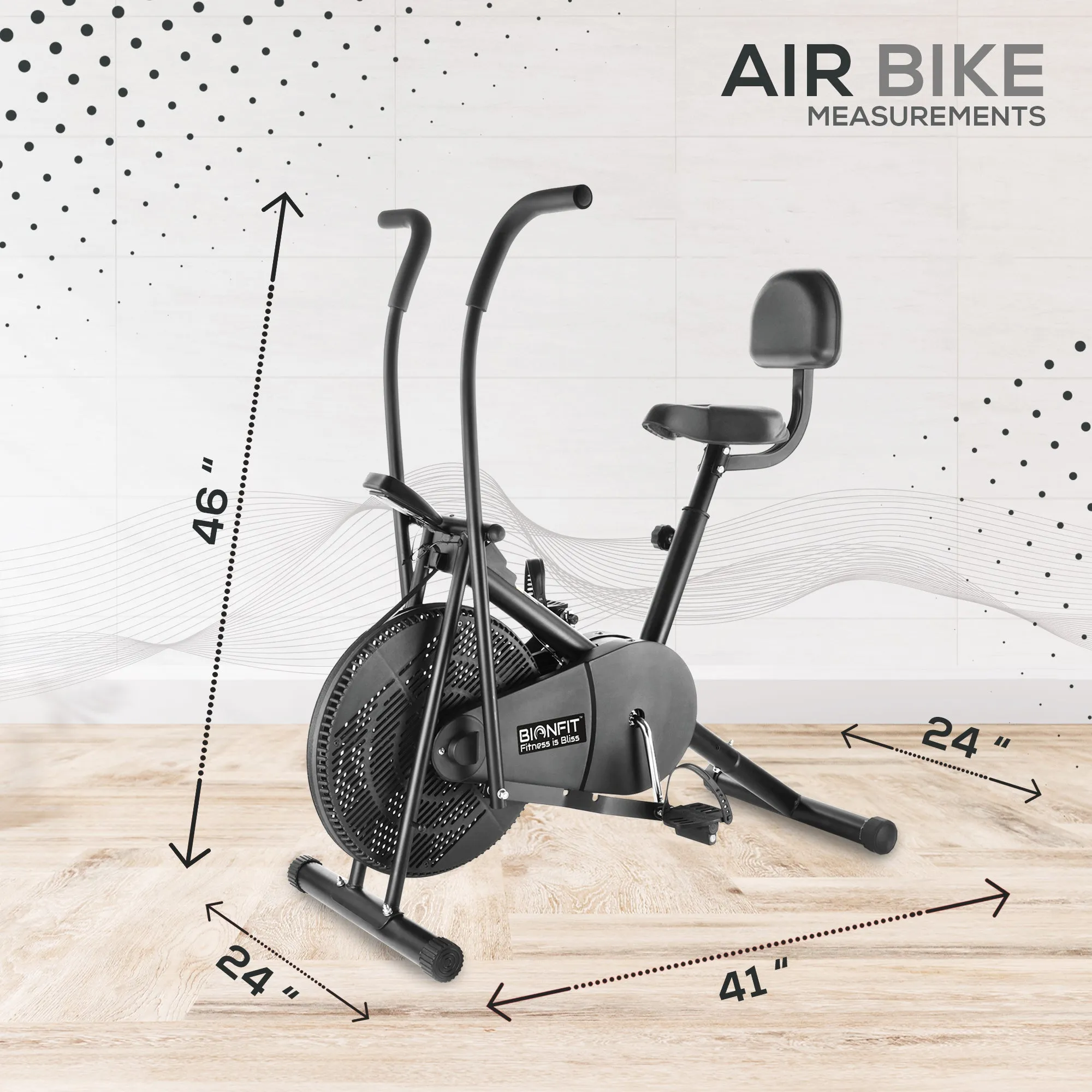 Bionfit ON02M 100kg Weight Capacity Moving Handle Air Bike with Back Support - Low Impact, Full-Body Workout - 2 Year Warranty