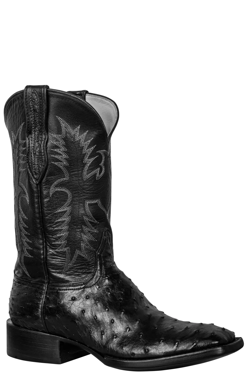 Black Jack Full Quill Ostrich & Florence Buffalo Cowboy Boots - Black