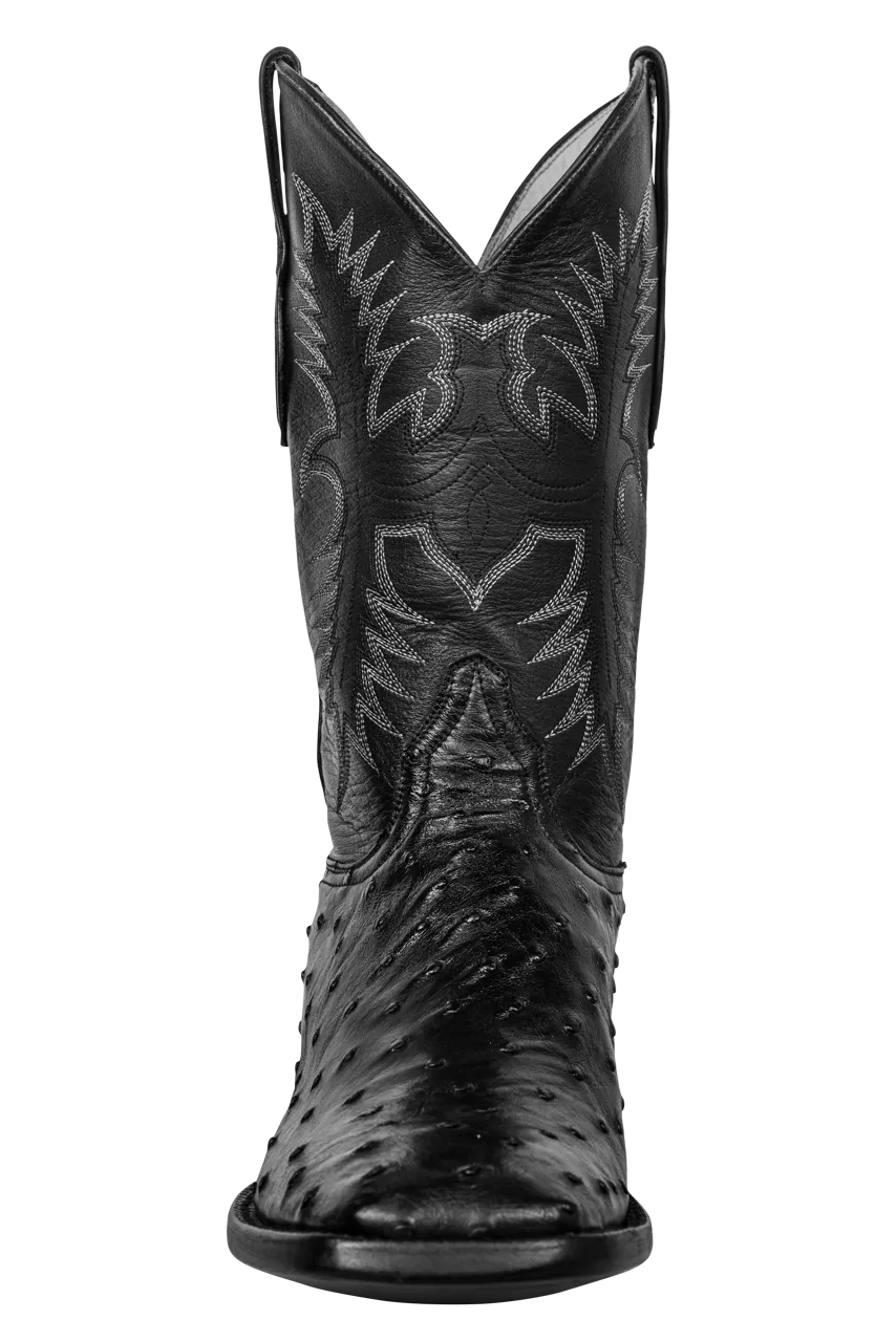 Black Jack Full Quill Ostrich & Florence Buffalo Cowboy Boots - Black