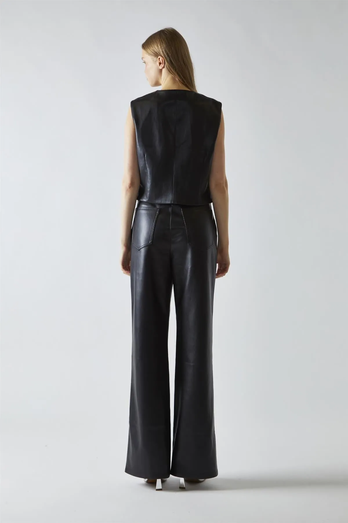 Black-PU Flared-Trousers