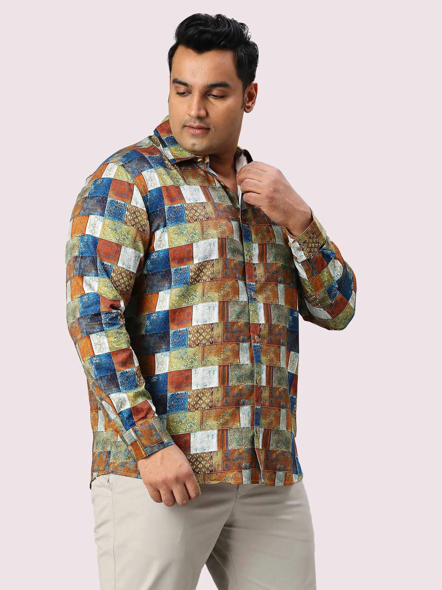 Blocks Digital Printed Full Sleeve Shirt Men's Plus Size