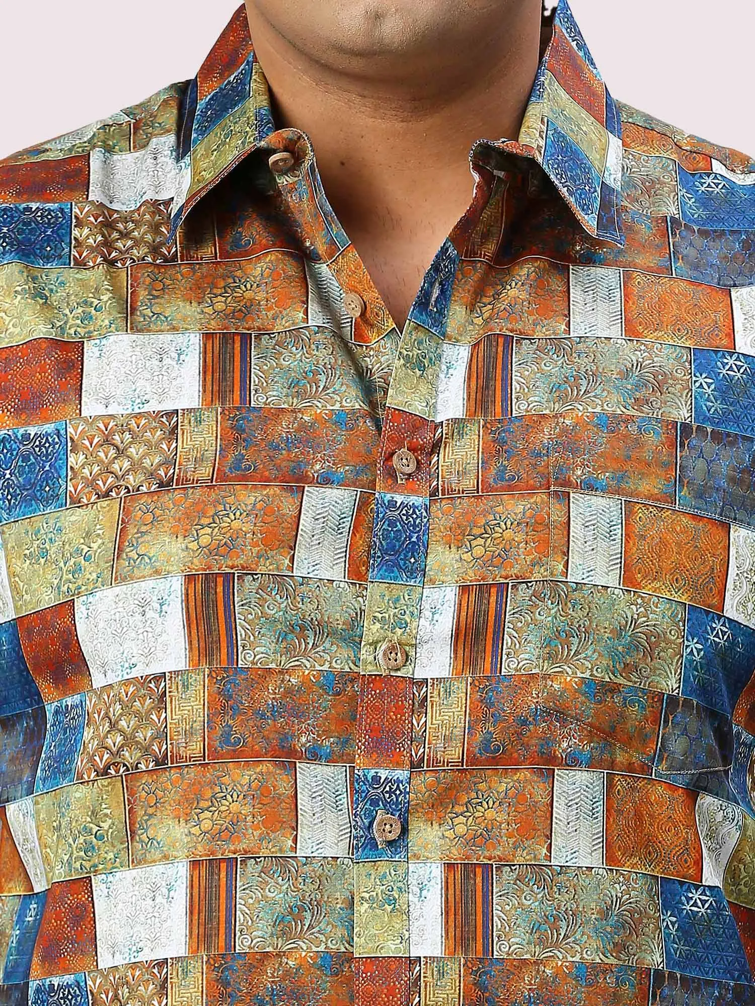 Blocks Digital Printed Full Sleeve Shirt Men's Plus Size