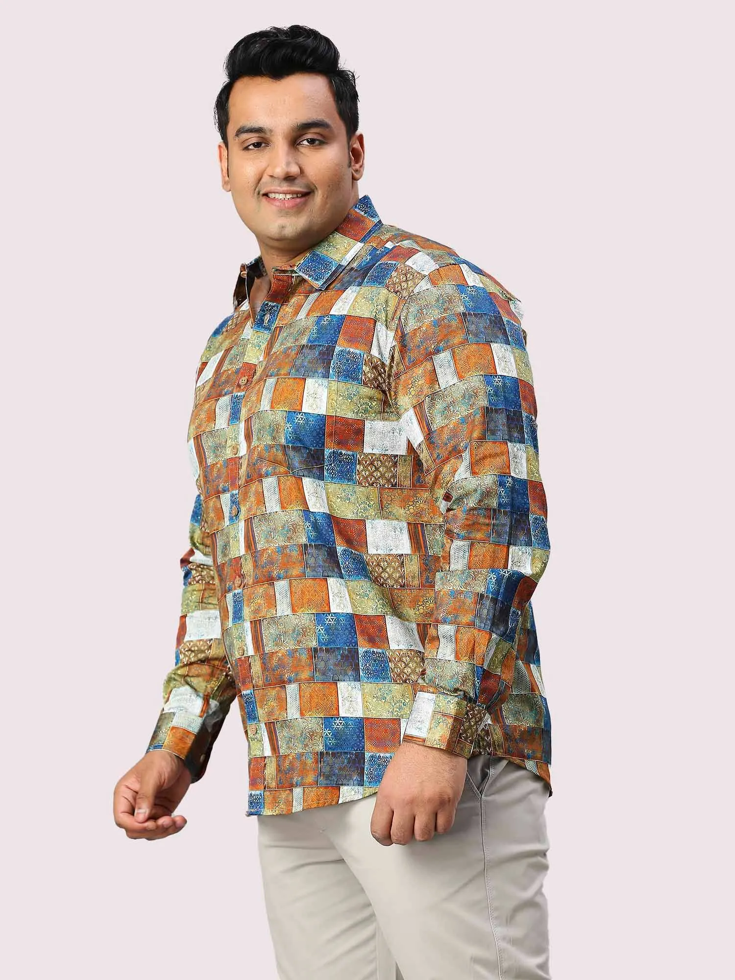 Blocks Digital Printed Full Sleeve Shirt Men's Plus Size