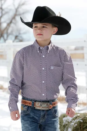 Boy's Match Dad Geometric Print Button-Down Long Sleeve Western Shirt