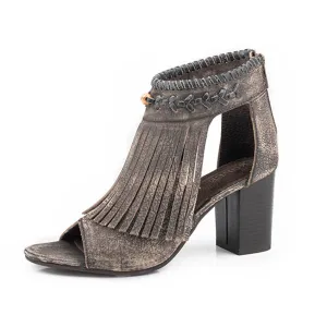 Brown Fringe Open Toe Mule