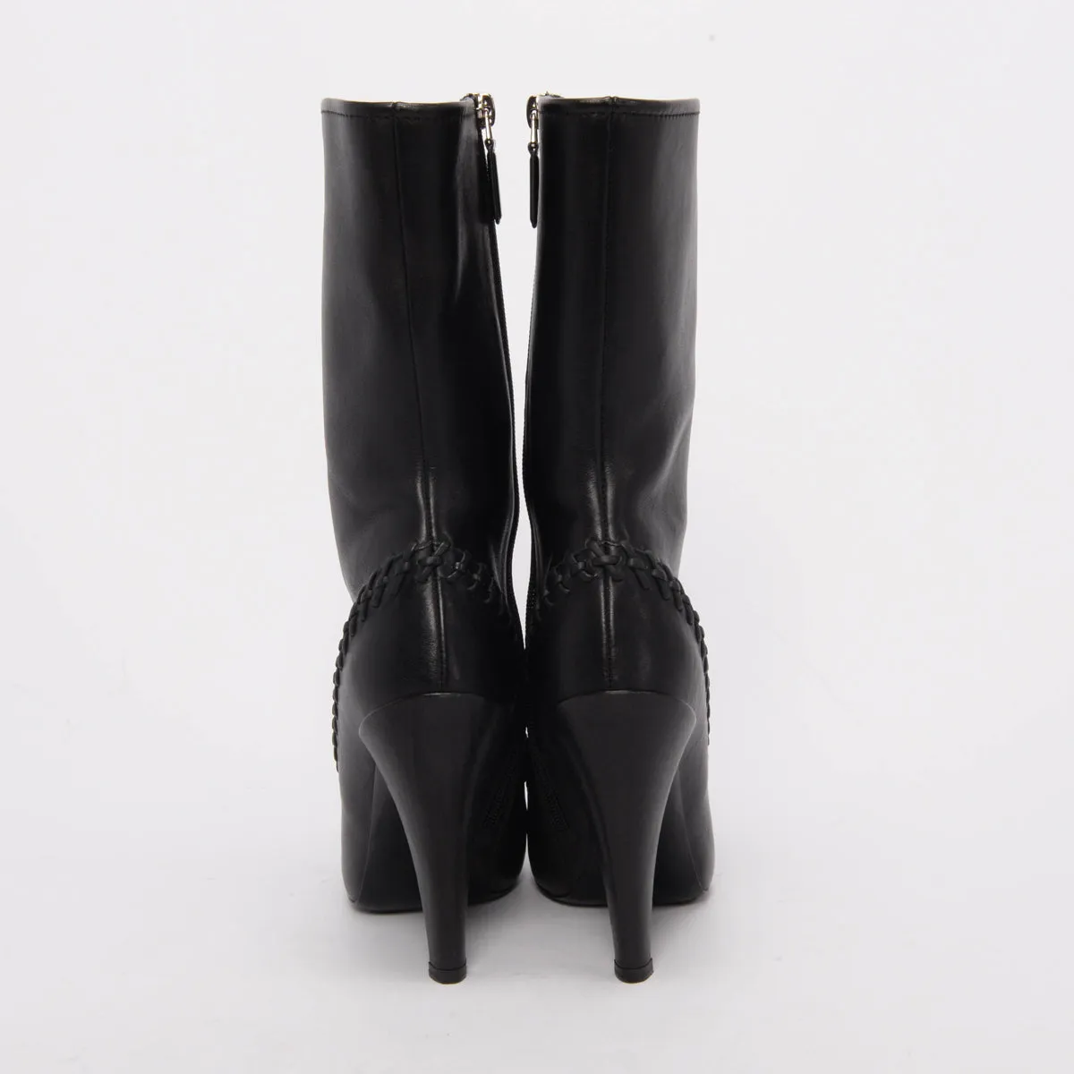 Chanel Black Calfskin CC Whipstitch Boots 37