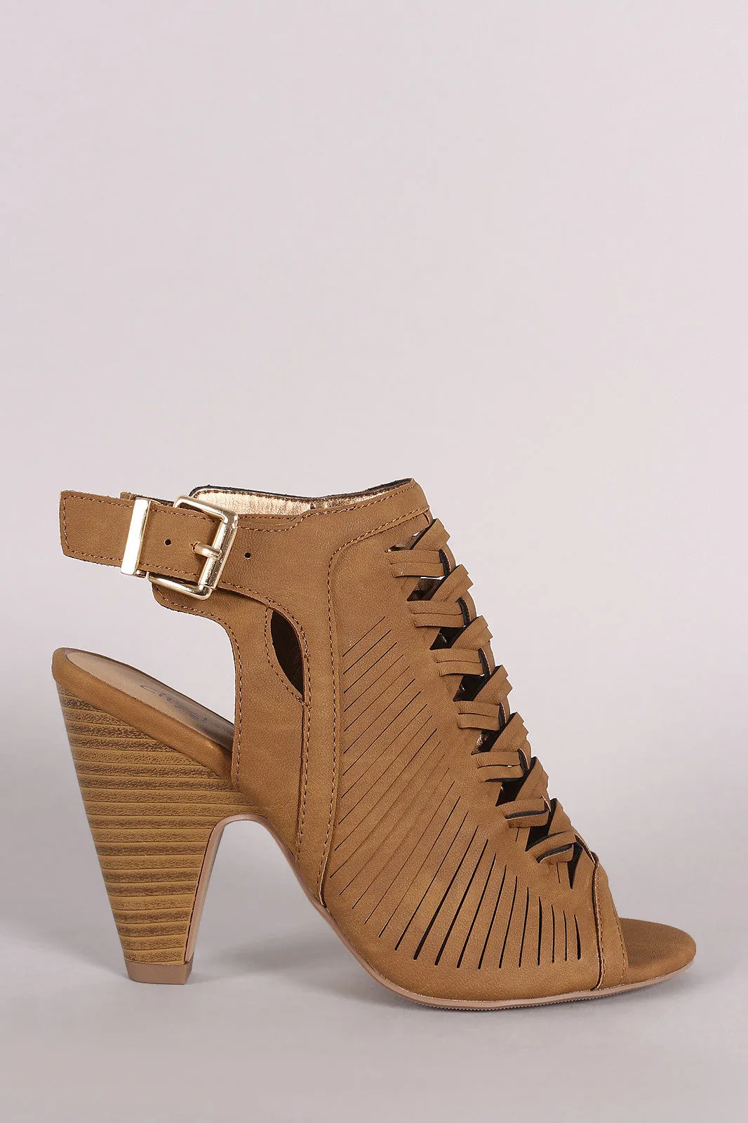 City Classified Woven Slashed Open Toe Mule Heel