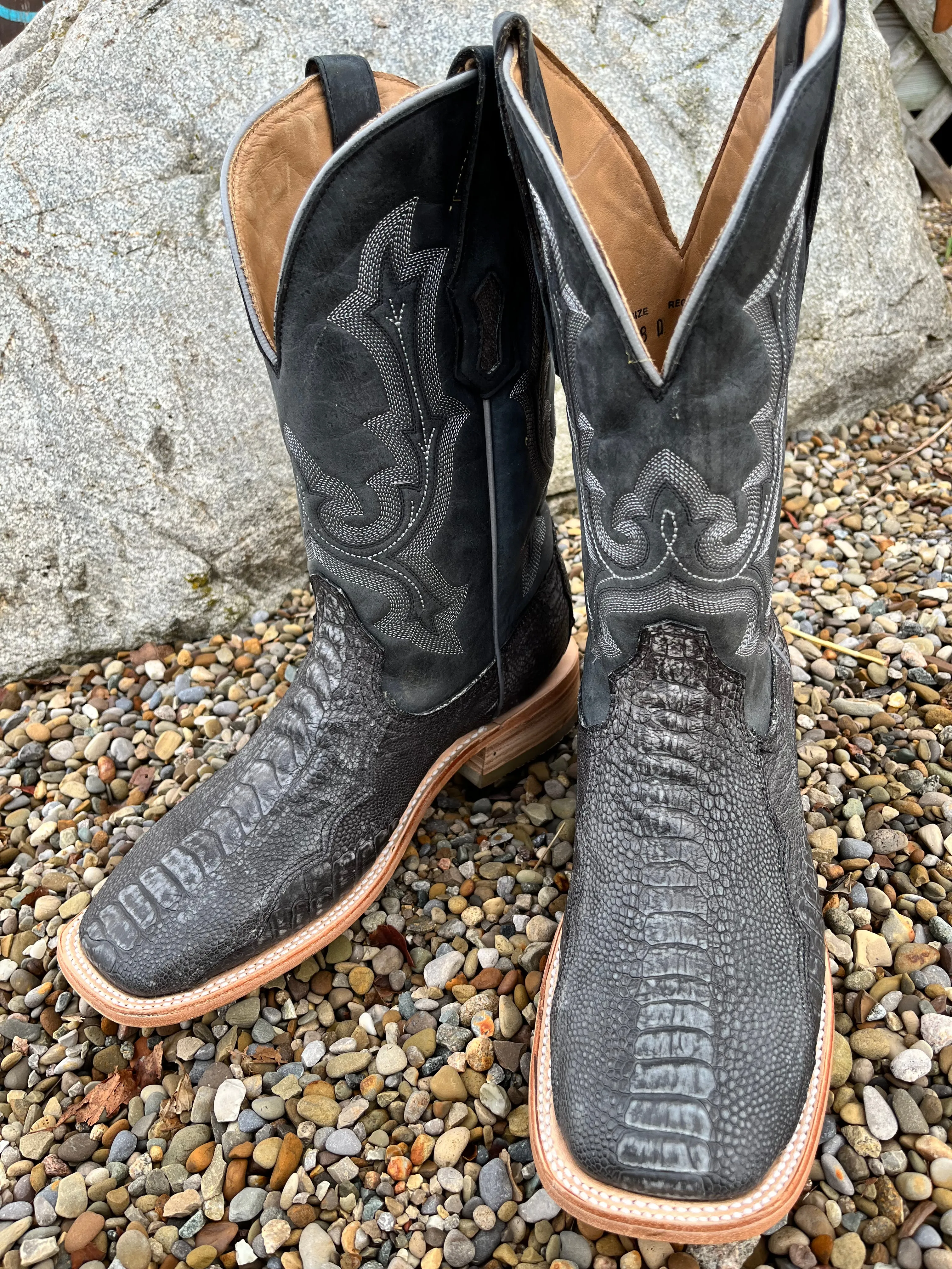 Corral Men's Black Ostrich Leg Wide Square Toe Cowboy Boots A4291