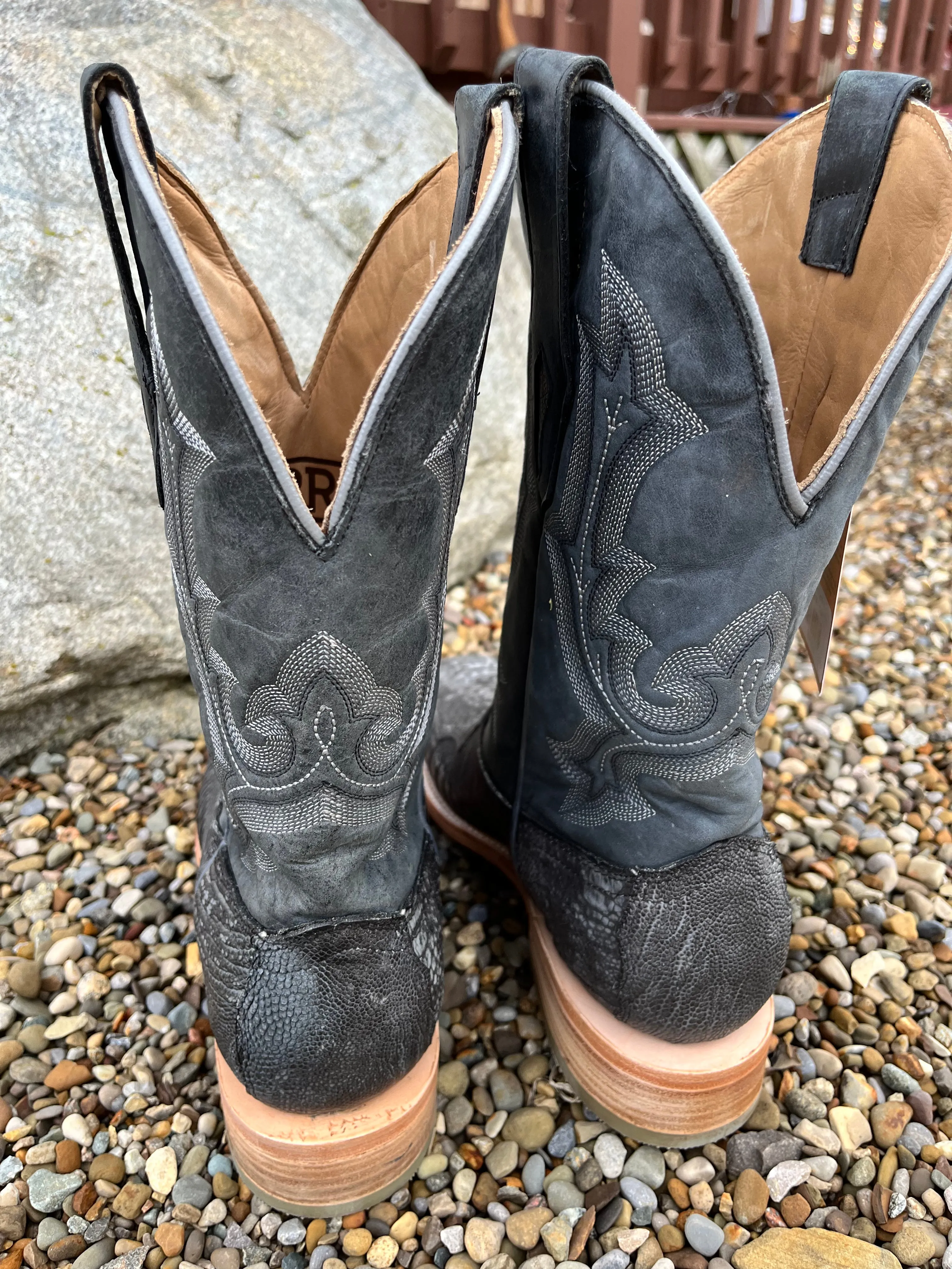 Corral Men's Black Ostrich Leg Wide Square Toe Cowboy Boots A4291