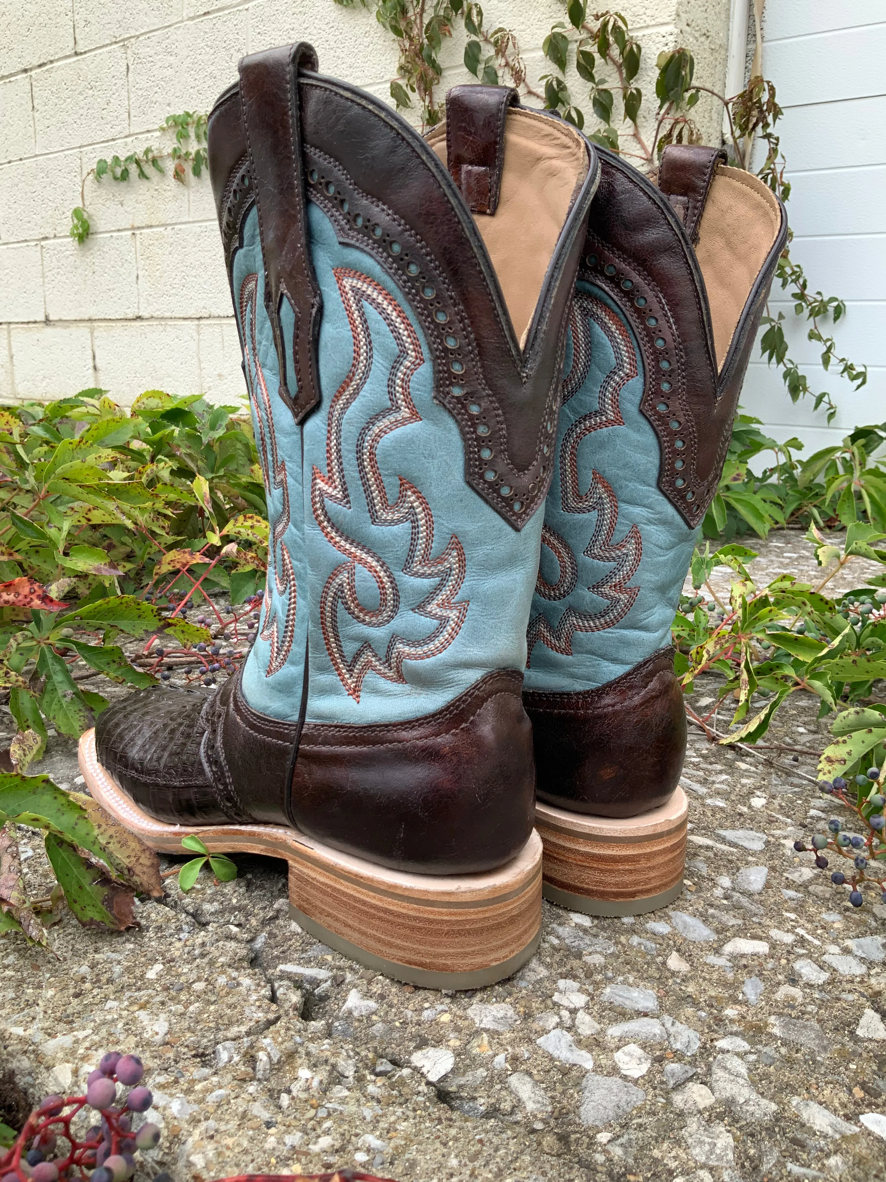 Corral Men's Brown Caiman Overlay Wide Square Toe Cowboy Boots A4286