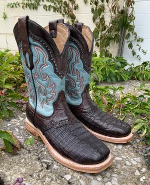 Corral Men's Brown Caiman Overlay Wide Square Toe Cowboy Boots A4286