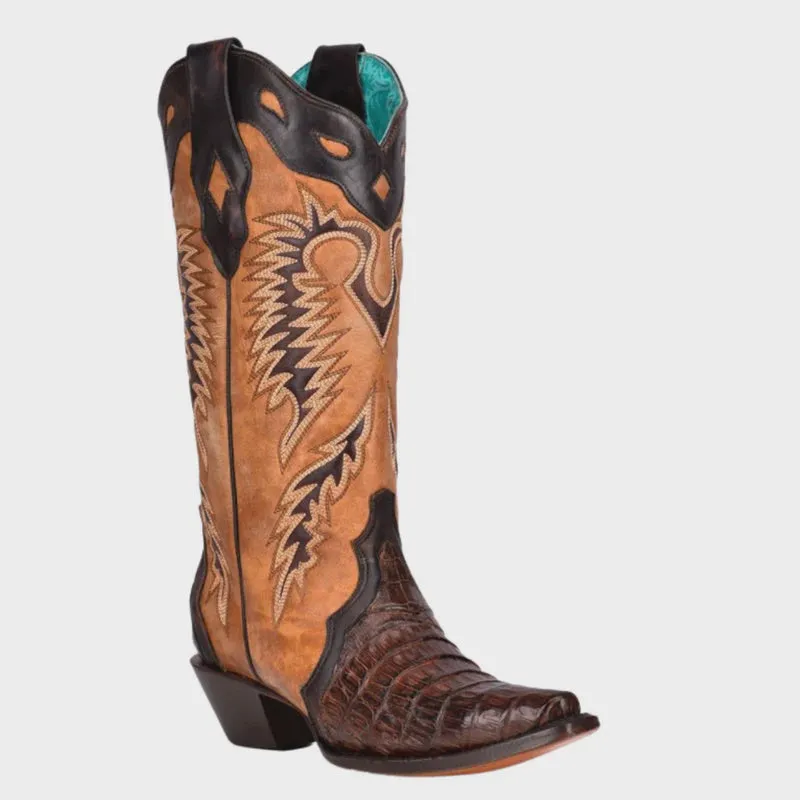 Corral Women's Brown Caiman Embroidery Cowboy Boots A4182 Over 30%off ON SALE!