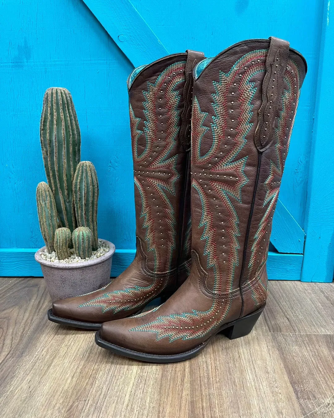 Corral Women's Brown Embroidery Stud Tall Cowgirl Boots C4068