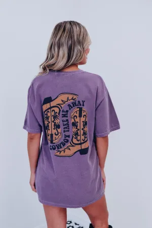 Cowboy Take Me Away Graphic Tee - Purple