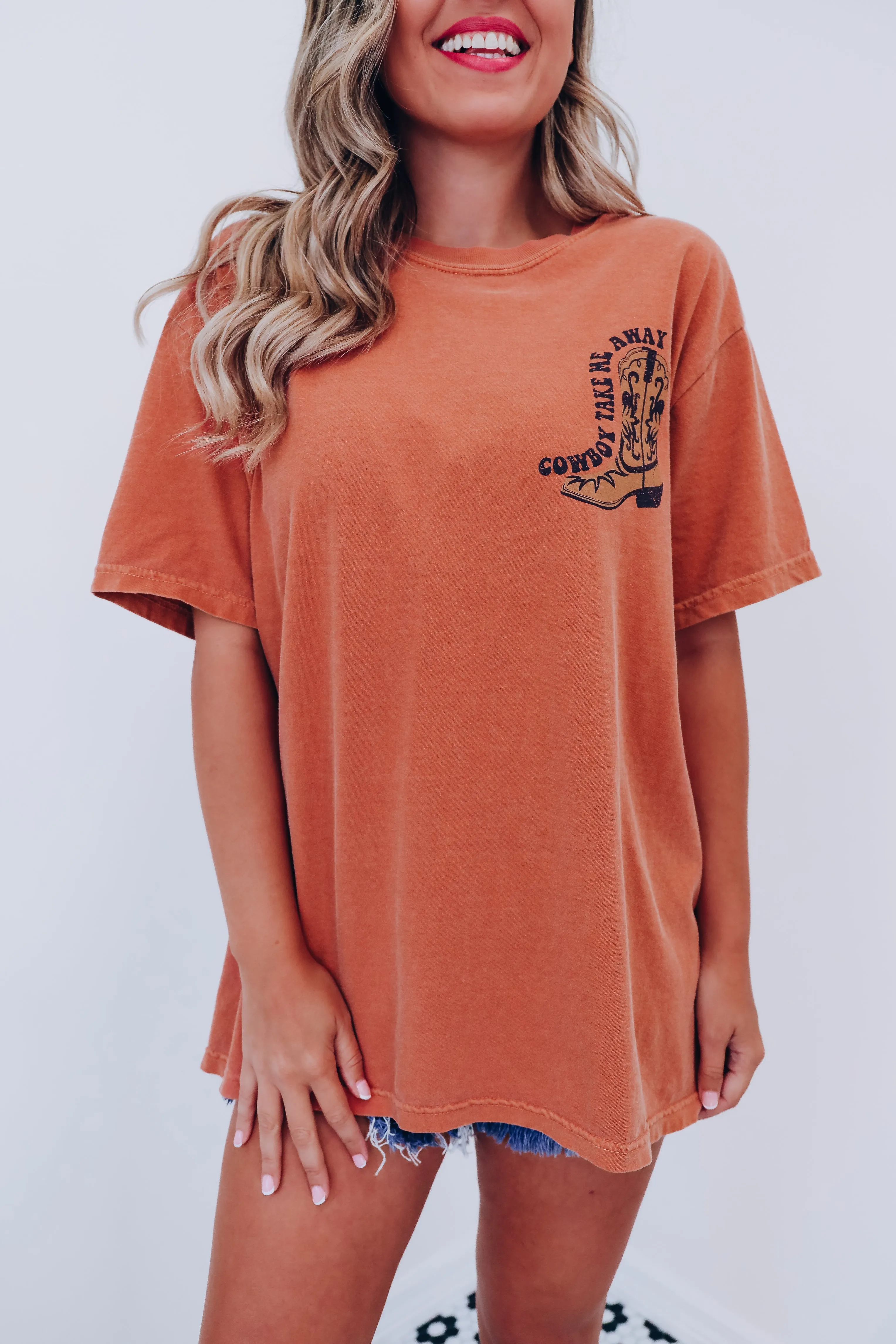 Cowboy Take Me Away Graphic Tee - Rust