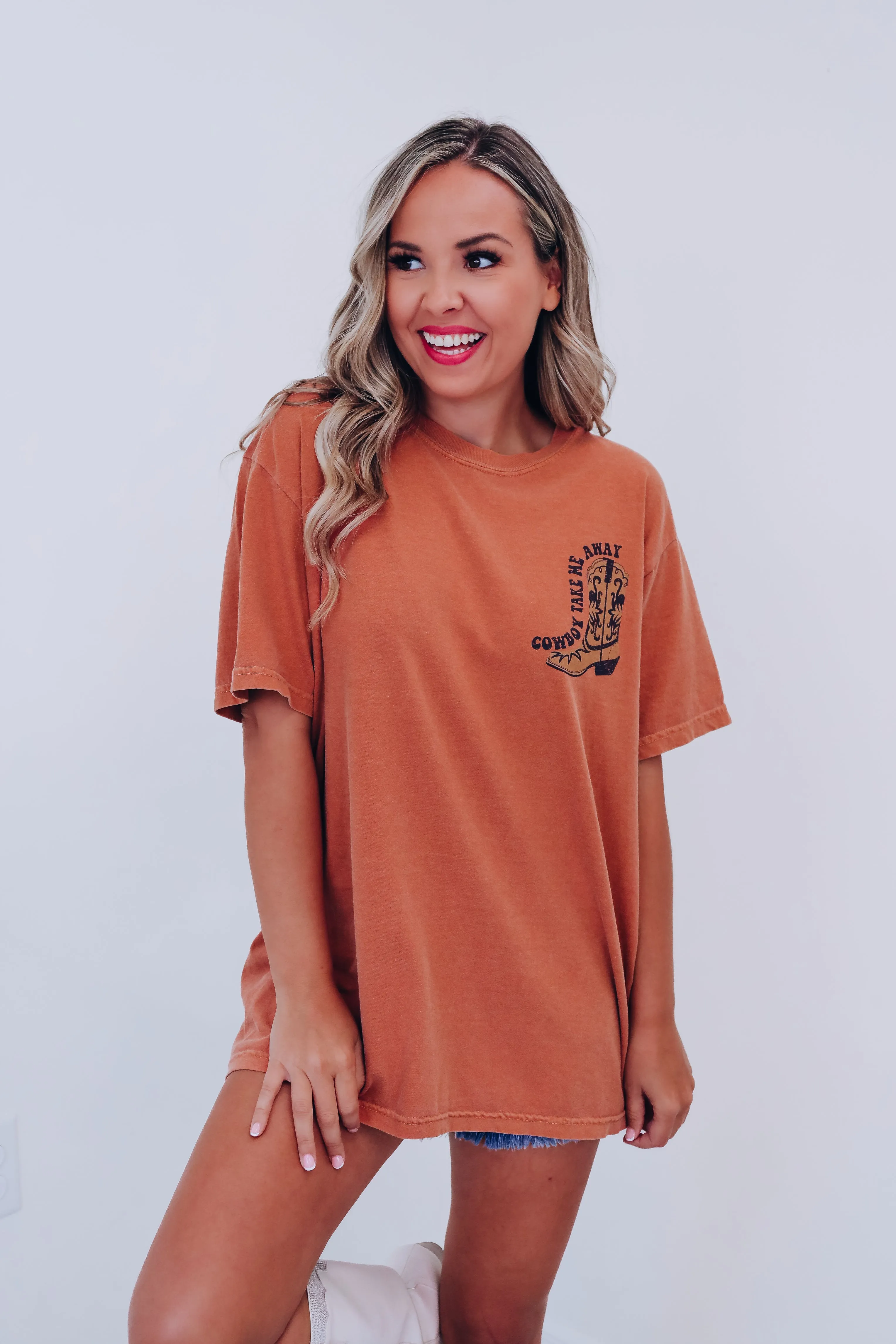 Cowboy Take Me Away Graphic Tee - Rust