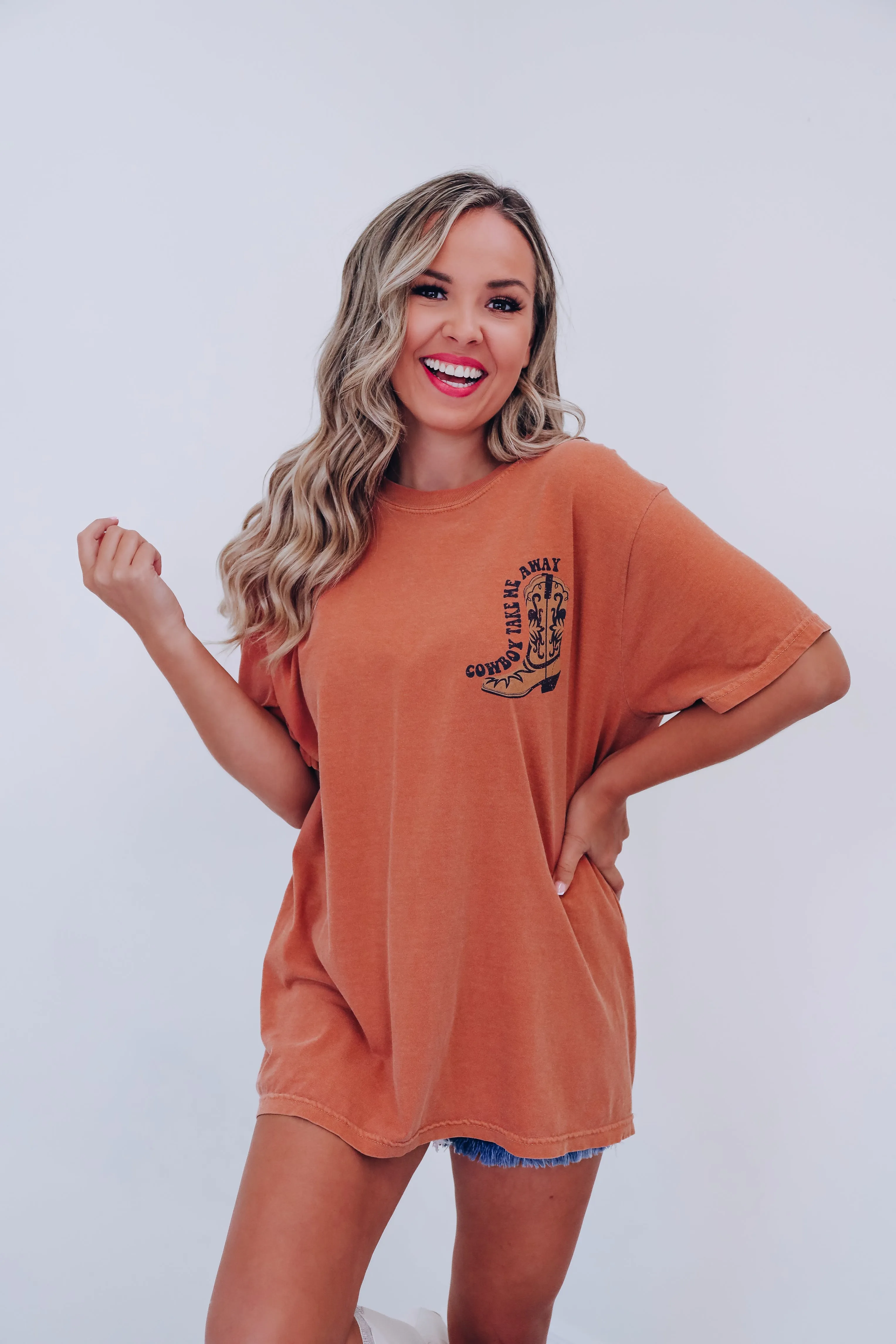 Cowboy Take Me Away Graphic Tee - Rust