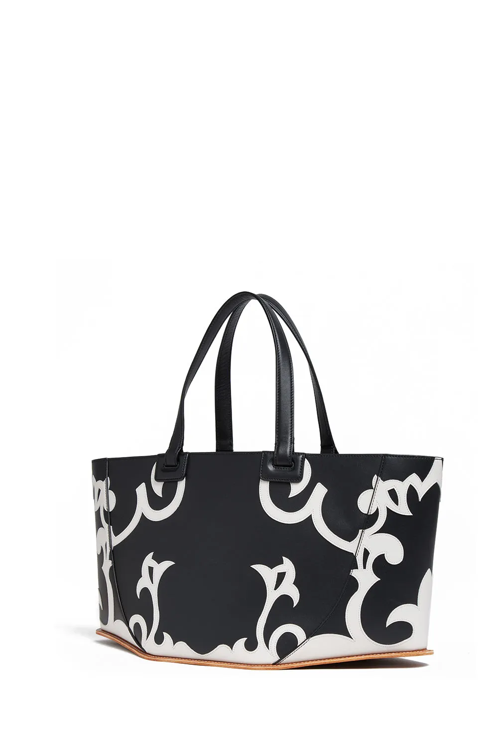 Coyote Flame Tote Bag in Black & Ivory Leather