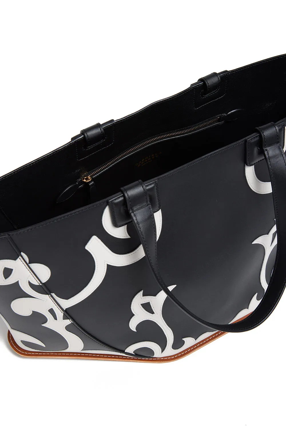 Coyote Flame Tote Bag in Black & Ivory Leather