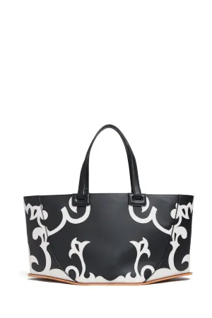 Coyote Flame Tote Bag in Black & Ivory Leather