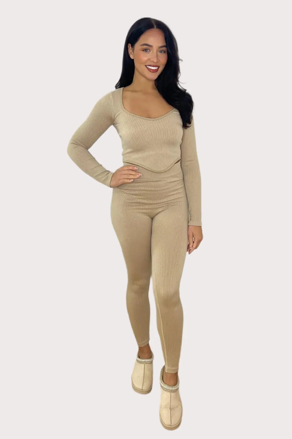 Cropped Ribbed Stretchy Workout Set