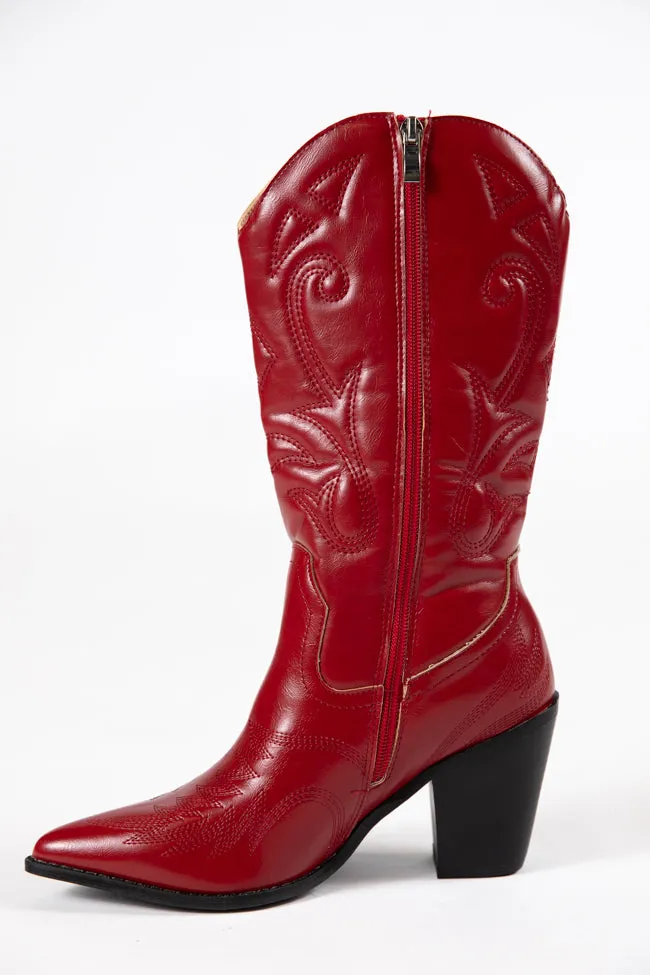 Daelyn Red Leather Cowboy Boots