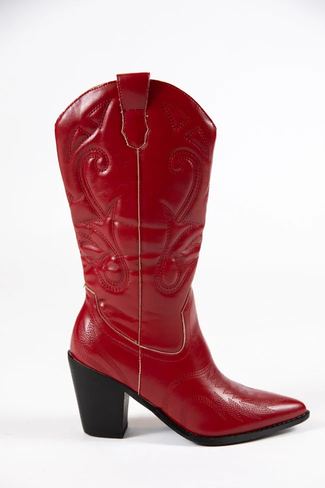 Daelyn Red Leather Cowboy Boots