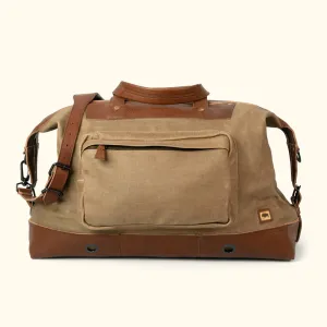 Dakota Waxed Canvas Oversized Weekend Bag | Field Khaki w/ Chestnut Brown Leather