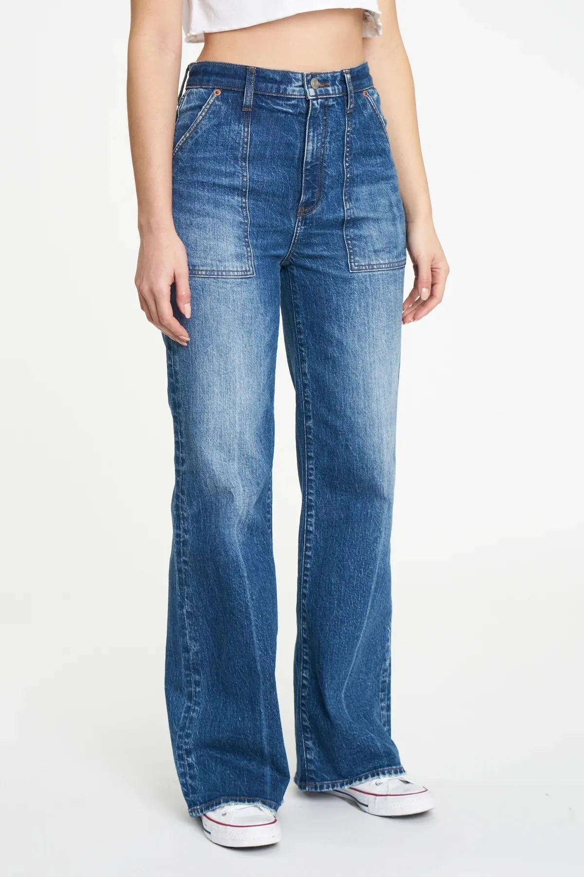 Daze Denim | Far Out Wide Leg Utility Jeans | Medium Wash