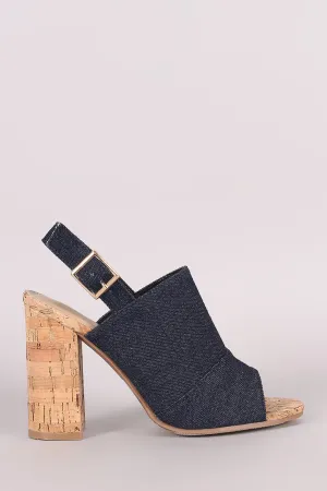 Denim Slingback Mule Cork Chunky Heel