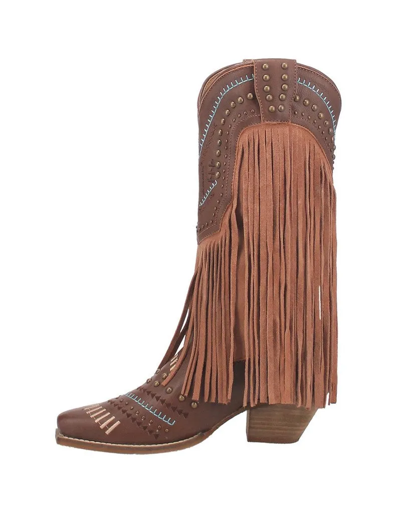 Dingo Western Boots Women's 13" Gypsy Fringe Snip Sand DI737 BRN